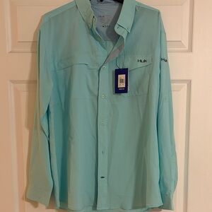 Huk Men's Aqua Button Down Shirt